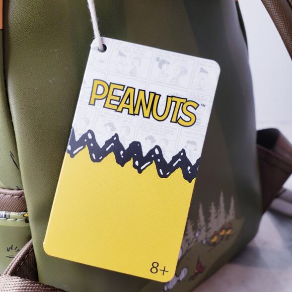 NWT 2024 LOUNGEFLY X PEANUTS Beagle Scouts Backpack Snoopy Woodstock Green Brown - Picture 8 of 16